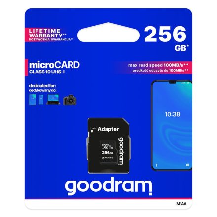 256GB microSDXC Goodram UHS-I U1 memóriakártya + adapter (M1AA-2560R12)