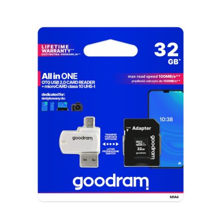 32GB microSDHC Goodram UHS-I CL10 memóriakártya + OTG kártyaolvasó (M1A4-0320R12)