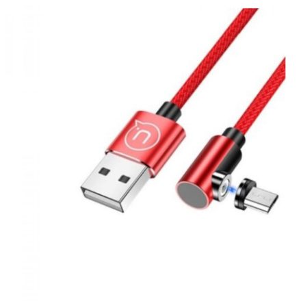 USAMS SJ446USB02 jobb oldalas mágneses USB Micro - USB töltőkábel 1m piros