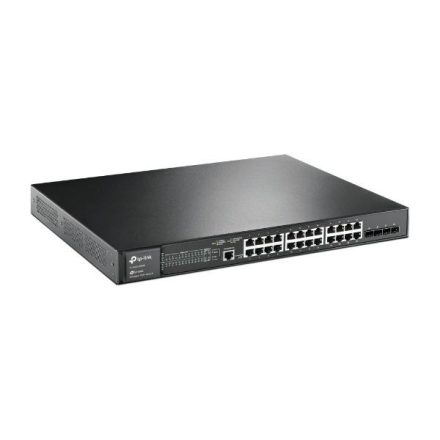 TP-Link JetStream Switch 24x1000Mbps, 24xPOE+ + 4x1Gigabit SFP+ plusz  2 konzol port, menedzselhető (TL-SG3428MP)