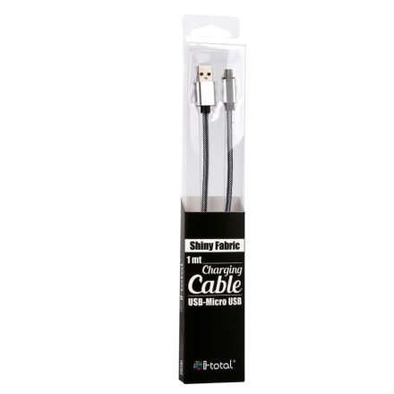 i-Total CM3093 Shiny Fabric USB-MicroUSB kábel 1m fekete-ezüst