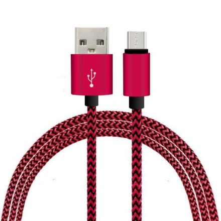 i-Total CM3095R textil borítású MicroUSB töltőkábel 1m vörös