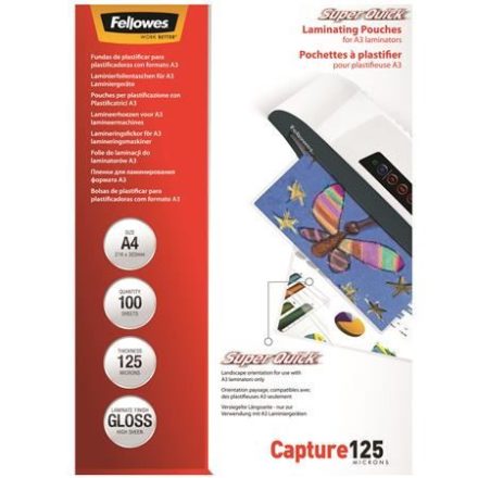 Fellowes SuperQuick Meleglamináló fólia, A4, 125 mikron fényes, 100 db (5440101)