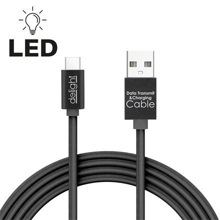 Delight USB Type-C töltőkábel 1m, fekete (55442C-BK)