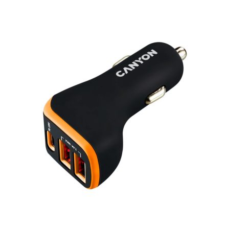 Canyon CNE-CCA08BO autós töltő 2xUSB-A, 1xUSB-C fekete-narancssárga