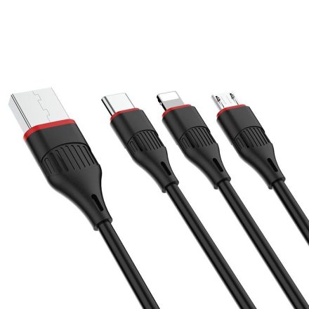 Borofone BX17 3az1-ben töltőkábel (Micro-USB, Type-C, Lightning csatlakozó)