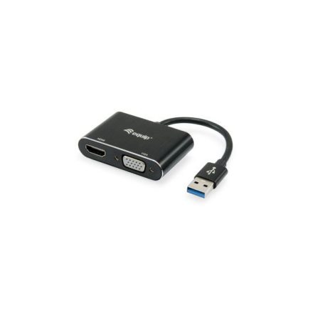 Equip 133386 USB3.0 apa átalakító kábel VGA+HDMI anyára fekete