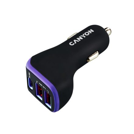 Canyon CNE-CCA08PU autós töltő 2xUSB-A, 1xUSB-C fekete-lila