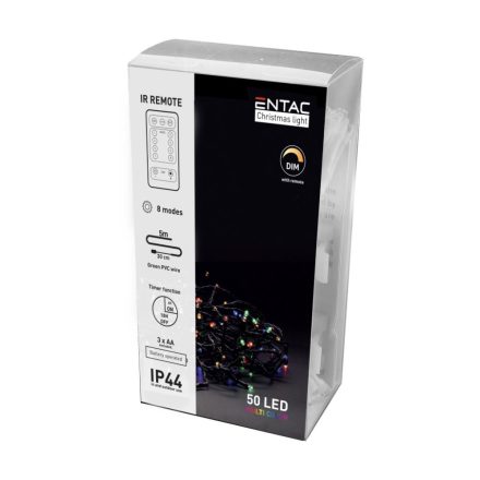 Entac Christmas IP44 50 LED fényfüzér Multicolor 4m távirányítóval (ECL-IR-50MC)