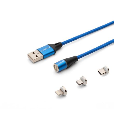 Savio 3az1-ben USB-C / Micro USB / Lightning mágneses kábel 2m kék (CL-157)