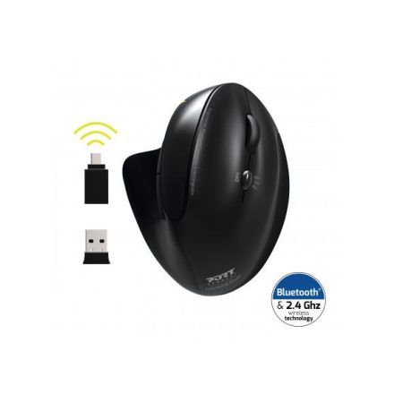 Port Connect ergonómikus, újratölthető Bluetooth egér fekete (900706-BT)