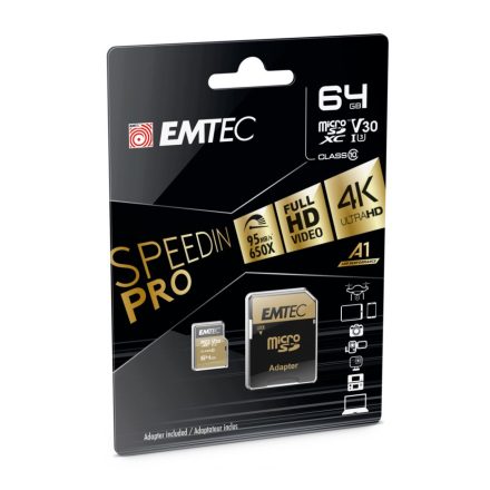 64GB microSDXC Emtec SpeedIN Pro USH-I U3 A1 A2 + adapter (ECMSDM64GXC10SP)