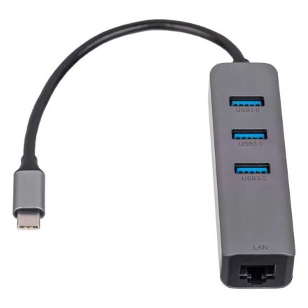 Akyga AK-AD-66 USB type C - USB 3.0 3-port + Ethernet hub