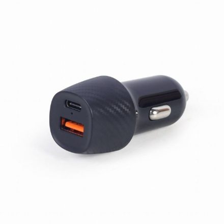 Gembird TA-U2QC3-CAR-02 2xUSB autós gyorstöltő Type-C PD, 18W fekete