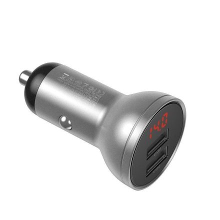 Baseus autós töltő kijelzővel, 2 x USB, 4.8A, 24W, ezüst (CCBX-0S)