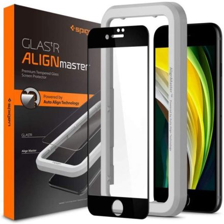 Spigen AlignMaster iPhone SE (2022/2020)/iPhone 8/iPhone 7 edzett üveg kijelzővédő fekete kerettel (AGL01294)