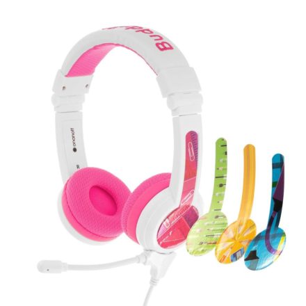 BuddyPhones School+ sztereó headset rózsaszín-fehér (BP-SCHOOLP-PINK)