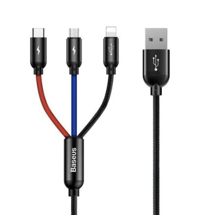 Baseus 3az1-ben USB-A --> USB-C / Lightning / Micro USB kábel 1,2 m fekete (CAMLT-BSY01)