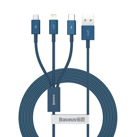 Baseus Superior Series 3 az 1-ben USB kábel, USB-Micro USB, USB-C, Lightning, 3,5 A, 1.2 m, kék (CAMLTYS-03)