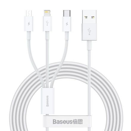 Baseus Superior Series 3az1-ben USB-A -> USB-mikro/USB-C/Lightning kábel 1.2m fehér (CAMLTYS-02)