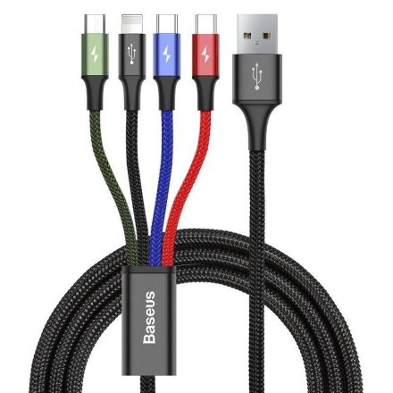 Baseus Fast 4 az 1-ben USB --> 2xUSB-C, Lightning, Micro USB kábel 1.2 m fekete (CA1T4-B01)