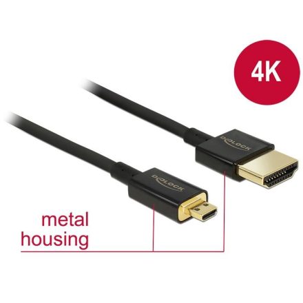 Delock kábel High Speed HDMI Ethernet - HDMI-A apa > HDMI Micro-D apa 3D 4K 2m, Slim Prémium, (84783)