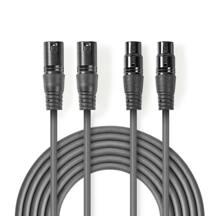 Nedis XLR 3-tűs Dugasz x2, XLR 3-Pin Aljzat  x2, PVC, nikkelezett, szimmetrikus audió kábel, 1.5m, sötét szürke (COTH15030GY15)