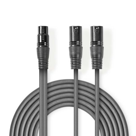 Nedis XLR 3-tűs Dugasz x2, XLR 3-Tűs Aljzat, PVC, nikkelezett, szimmetrikus audió kábel, 1.5m, sötét szürke (COTH15020GY15)