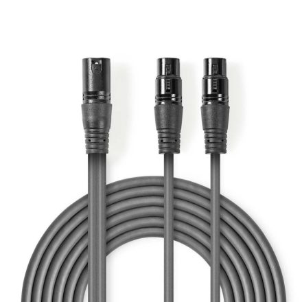Nedis XLR 3-Tűs Dugasz, XLR 3-Pin Aljzat x2, PVC, nikkelezett, szimmetrikus audió kábel 1.5m, sötét szürke (COTH15025GY15)
