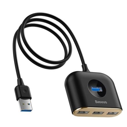 Baseus Square Round 4 az 1-ben USB 3.0 HUB - 1x USB 3.0 + 3x USB 2.0, 1m, fekete (CAHUB-AY01)