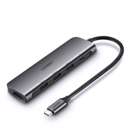 UGREEN CM136 4 az 1-ben adapter USB-C, HDMI 4K hub, 3x USB 3.0, PD 100W, AUX, szürke (80132)