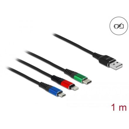 Delock 3 az 1-ben Lightning,  Micro USB- és USB Type-C, USB töltő kábel (87277)