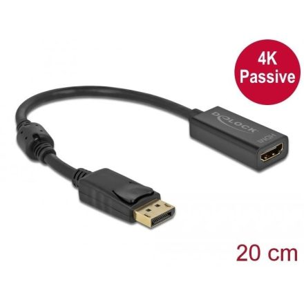 Delock Adapter DisplayPort 1.2-dugós csatlakozó -HDMI-csatlakozóhüvely 4K passzív fekete (63559)