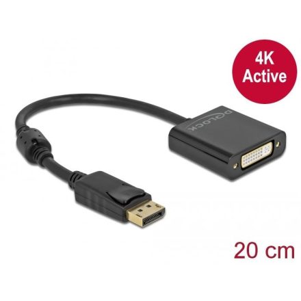 Delock Adapter DisplayPort 1.2-dugós csatlakozó-DVI-csatlakozóhüvely 4K aktív fekete (63482)