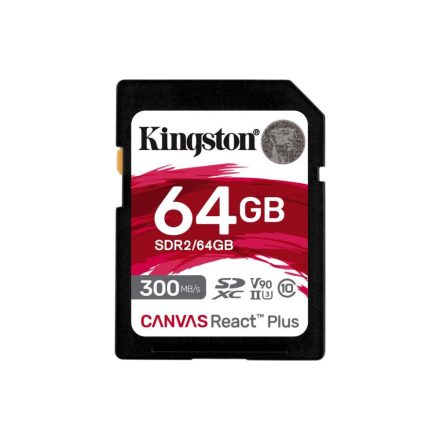 64GB SDHC Kingston Canvas React Plus CL10 UHS-II U3 V90 memóriakártya (SDR2/64GB)