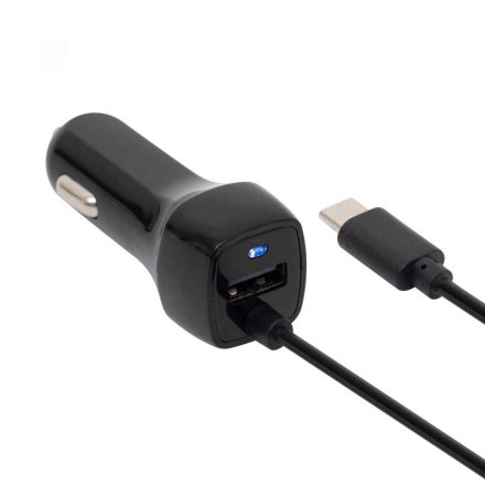 Somogyi SAU 24C autós töltő USB aljzat + USB-C csatlakozó (spirál vezetéken)