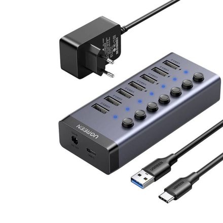 UGREEN 7 az 1-ben adapter Hub USB-C 7x USB-A 3.0 12V 2A fekete (90307)