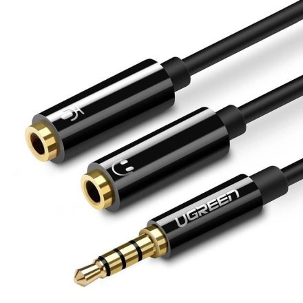 UGREEN AV141 AUX audio elosztó 3,5 mm-es mini jack kábel  fejhallgatóhoz + mikrofon 20cm fekete (30620)