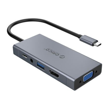 Orico USB-C USB-A/HDMI/VGA/Audio/PD notebook dokkoló sötétszürke (MC-U501P-GY-BP)