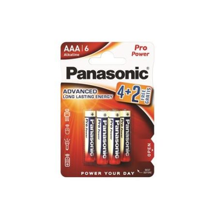 Panasonic 1.5V Alkáli AAA ceruza elem Pro power (6db / csomag) (LR03PPG/6BP 4+2F)