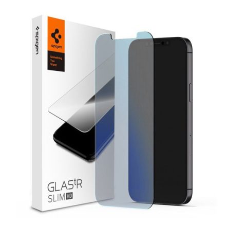 SPIGEN SLIM HD ANTIBLUE képernyővédő üveg (2.5D, kék fény elleni védelem, ultravékony, 0.2mm, 9H) ÁTLÁTSZÓ [Apple iPhone 12 Pro Max]