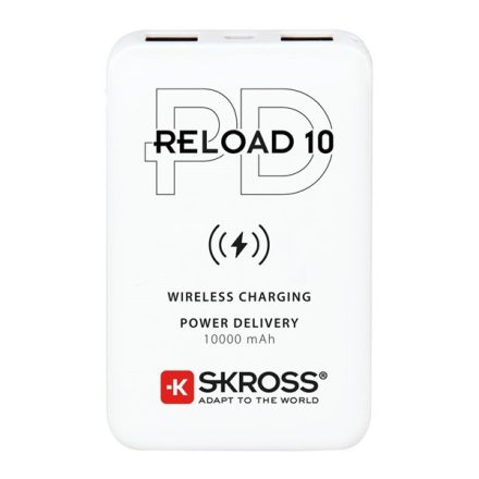 SKROSS RELOAD 10 QI vésztöltő 2 USB / Type-C aljzat (10000 mAh, 5V / 2400mA, 10W, gyorstöltés támogatás + kábel) FEHÉR (1.400132)