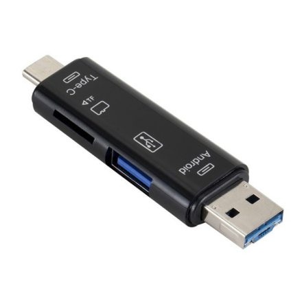 Adapter 5in1 (USB - microUSB / Type-C, OTG, microSD / pendrive olvasó) FEKETE