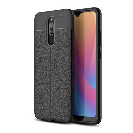 Szilikon telefonvédő (közepesen ütésálló, bőr hatású, varrás minta) FEKETE [Xiaomi Redmi 8A]