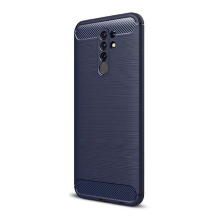 Szilikon telefonvédő (közepesen ütésálló, légpárnás sarok, szálcsiszolt, karbon minta) SÖTÉTKÉK [Xiaomi Redmi 9]