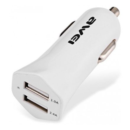 AWEI autós töltő 2 USB aljzat (5V/1000mA, 5V/2400mA, gyorstöltés támogatás) FEHÉR (C-300_W)