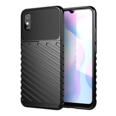 Szilikon telefonvédő (közepesen ütésálló, csíkos, dombor minta) FEKETE [Xiaomi Redmi 9A (Redmi 9 AT)]