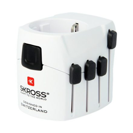 SKROSS PRO hálózati csatlakozó adapter (240V / 6300mA, EU2 pin, EU3 - IT, US, UK, CH, CN, földelt, utazótöltő) FEHÉR (1.103141)