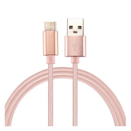 Adatkábel és töltő (USB - Type-C, 100cm, szőtt / cipőfűző minta) ROZÉARANY