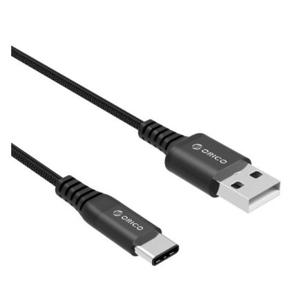 ORICO adatkábel és töltő (USB - Type-C, gyorstöltés támogatás, 100cm, törésgátló, cipőfűző minta) FEKETE (HTK-10_B)